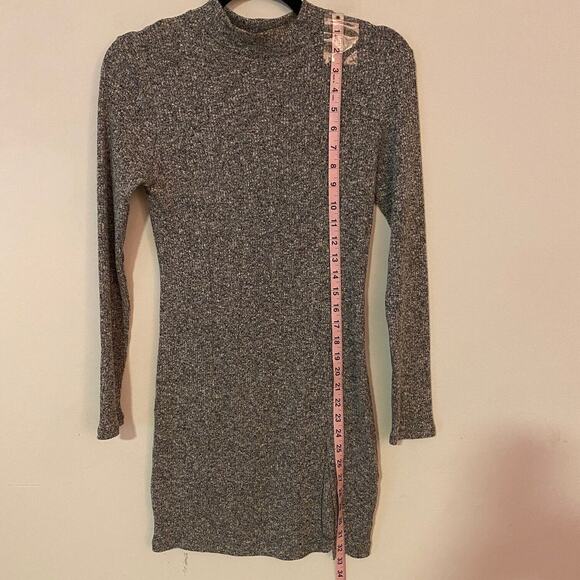 Better Be Marled Grey Knit Mock Neck Long Sleeve Split Front Bodycon Mini M - Picture 8 of 11